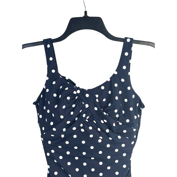 Lands’ End Swimsuit Sz 12 Carmela Blue White Polka Dot New - Picture 2 of 9